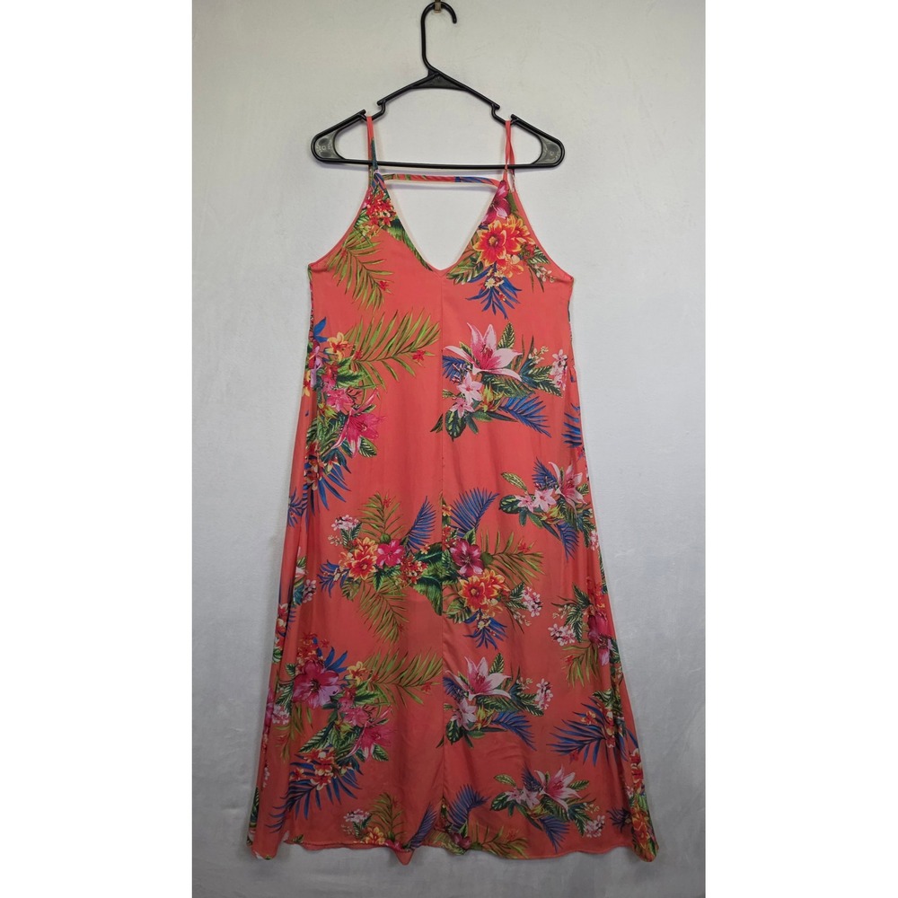 She + Sky Maxi Dress Womens S Coral Tropical Floral Resort Vacation Boho Flowy - Picture 7 of 15